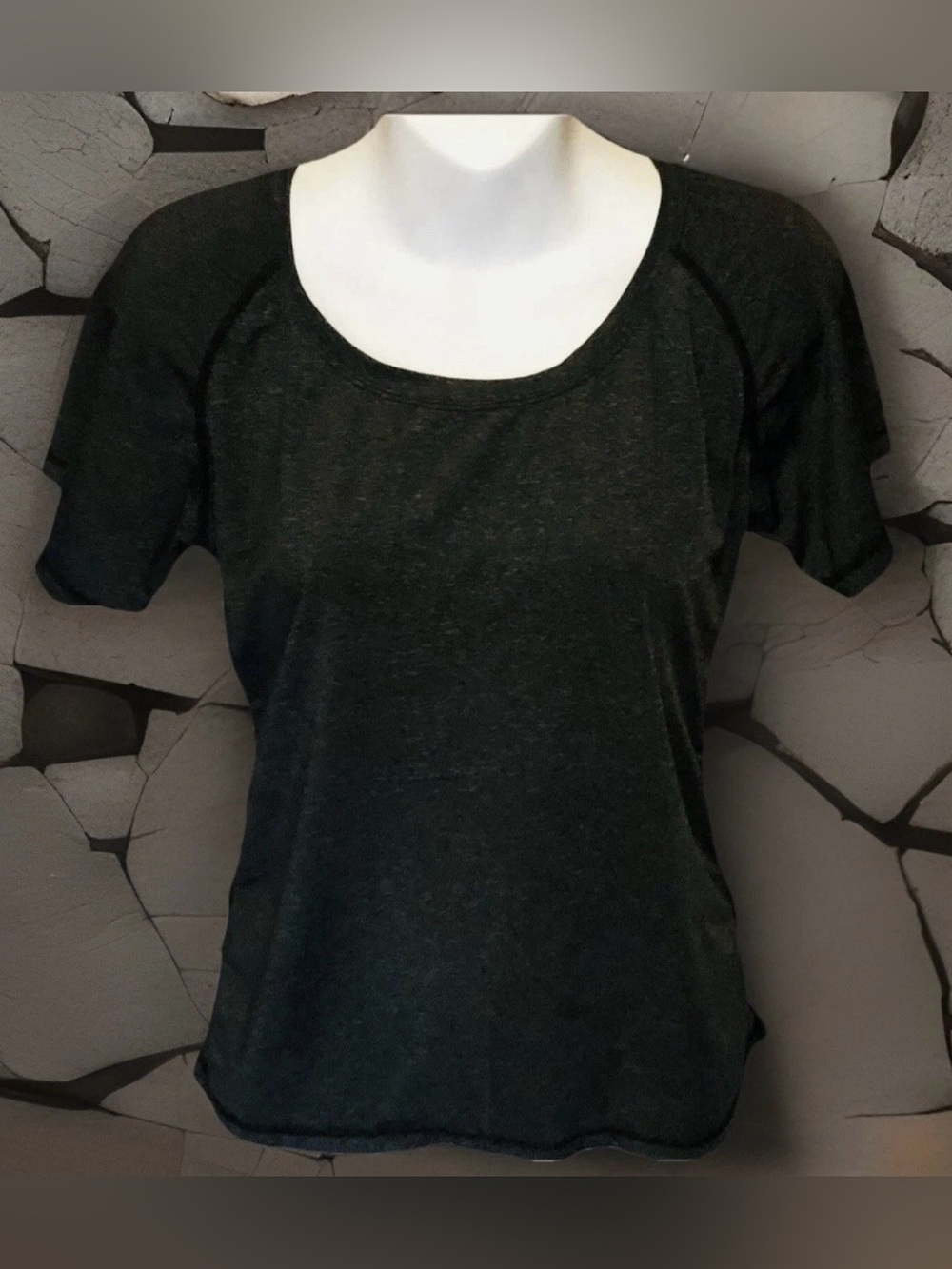 Seriously Soft Shirt Jr Size L Dark Gray Short Sleeve Side Ruched Knit Top
